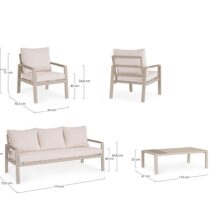 Set salotto ELNA con 1 divano, 2 poltrone e 1 tavolino in alluminio tortora con inserti in polywood
