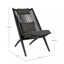 Set di poltrone ALOHA in alluminio nero e intreccio di corda nero, con cuscini