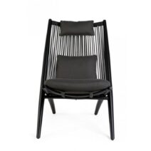 Set di poltrone ALOHA in alluminio nero e intreccio di corda nero, con cuscini
