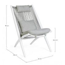 Set di poltrone ALOHA in alluminio bianco e intreccio di corda grigio, con cuscini