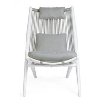 Set di poltrone ALOHA in alluminio bianco e intreccio di corda grigio, con cuscini