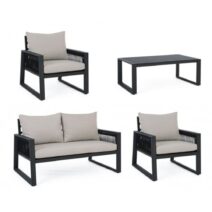 Set salotto CAPTIVA con 1 divano, 2 poltrone e 1 tavolino in alluminio antracite e textilene tortora