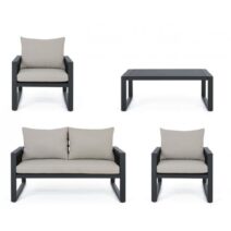 Set salotto CAPTIVA con 1 divano, 2 poltrone e 1 tavolino in alluminio antracite e textilene tortora