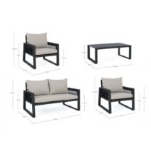 Set salotto CAPTIVA con 1 divano, 2 poltrone e 1 tavolino in alluminio antracite e textilene tortora