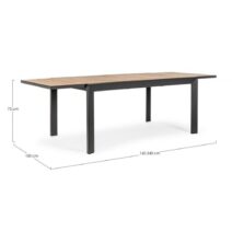 Tavolo allungabile BELMAR effetto legno e struttura in alluminio antracite 160x100 cm - 240x100 cm