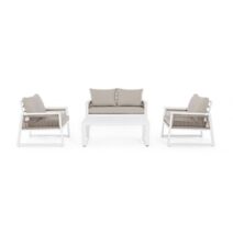 Set salotto CAPTIVA con 1 divano, 2 poltrone e 1 tavolino in alluminio bianco textilene tortora