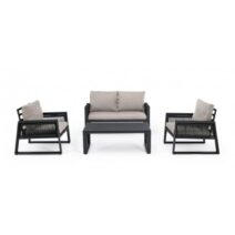 Set salotto CAPTIVA con 1 divano, 2 poltrone e 1 tavolino in alluminio antracite e textilene tortora