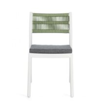 Set di 4 sedie ALVIN in polipropilene bianco e corda intrecciata verde, impilabili
