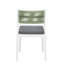 Set di 4 sedie ALVIN in polipropilene bianco e corda intrecciata verde, impilabili