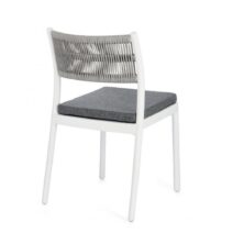 Set di 4 sedie ALVIN in polipropilene bianco e corda intrecciata grigio chiaro, impilabili