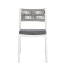 Set di 4 sedie ALVIN in polipropilene bianco e corda intrecciata grigio chiaro, impilabili