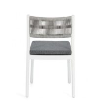 Set di 4 sedie ALVIN in polipropilene bianco e corda intrecciata grigio chiaro, impilabili