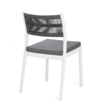 Set di 4 sedie ALVIN in polipropilene bianco e corda intrecciata grigio scuro, impilabili