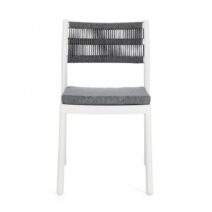 Set di 4 sedie ALVIN in polipropilene bianco e corda intrecciata grigio scuro, impilabili