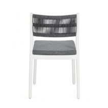 Set di 4 sedie ALVIN in polipropilene bianco e corda intrecciata grigio scuro, impilabili