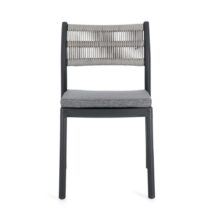 Set di 4 sedie ALVIN in polipropilene antracite e corda intrecciata grigio chiaro, impilabili