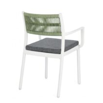Set di 4 sedie ALVIN in polipropilene bianco e corda intrecciata verde, con braccioli