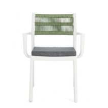Set di 4 sedie ALVIN in polipropilene bianco e corda intrecciata verde, con braccioli
