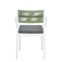 Set di 4 sedie ALVIN in polipropilene bianco e corda intrecciata verde, con braccioli