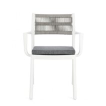 Set di 4 sedie ALVIN in polipropilene bianco e corda intrecciata grigio chiaro, con braccioli