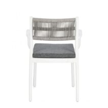 Set di 4 sedie ALVIN in polipropilene bianco e corda intrecciata grigio chiaro, con braccioli