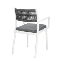 Set di 4 sedie ALVIN in polipropilene bianco e corda intrecciata grigio scuro, con braccioli
