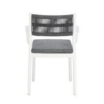 Set di 4 sedie ALVIN in polipropilene bianco e corda intrecciata grigio scuro, con braccioli