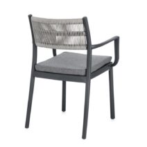 Set di 4 sedie ALVIN in polipropilene antracite e corda intrecciata grigio chiaro, con braccioli