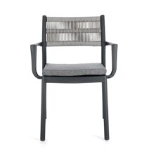 Set di 4 sedie ALVIN in polipropilene antracite e corda intrecciata grigio chiaro, con braccioli