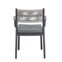 Set di 4 sedie ALVIN in polipropilene antracite e corda intrecciata grigio chiaro, con braccioli