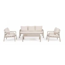 Set salotto ELNA con 1 divano, 2 poltrone e 1 tavolino in alluminio tortora con inserti in polywood