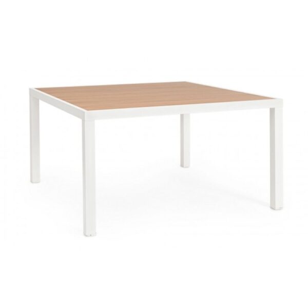 Tavolo fisso HILIJA effetto legno e struttura in alluminio bianco 136x136 cm