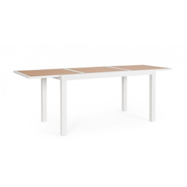 Tavolo allungabile HILIJA effetto legno e struttura in alluminio bianco 140x77 cm - 210x77 cm