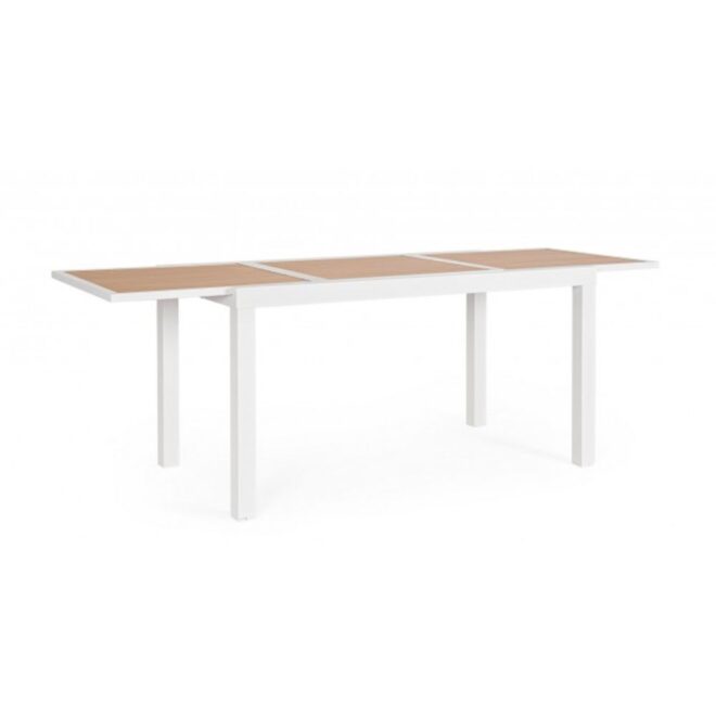 Tavolo allungabile HILIJA effetto legno e struttura in alluminio bianco 140x77 cm - 210x77 cm