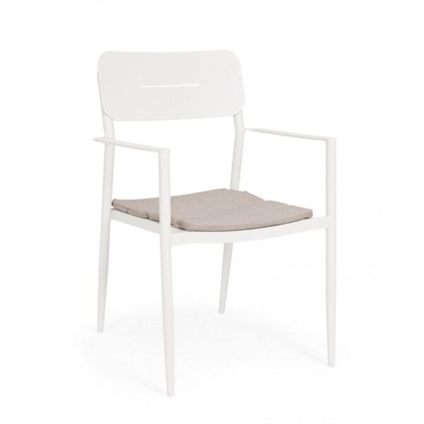 Set di 4 sedie NEBULA in alluminio bianco con cuscino tortora impermeabile