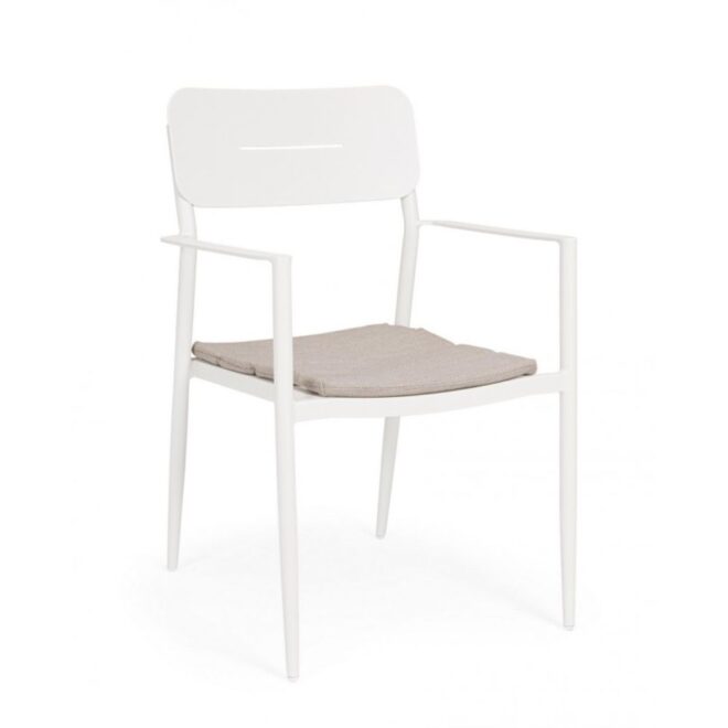 Set di 4 sedie NEBULA in alluminio bianco con cuscino tortora impermeabile