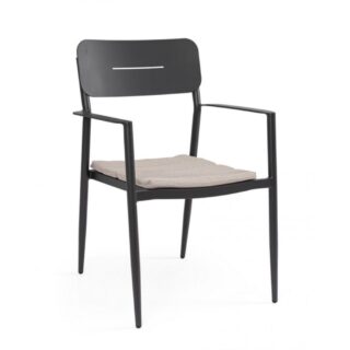 Set di 4 sedie NEBULA in alluminio antracite con cuscino tortora impermeabile