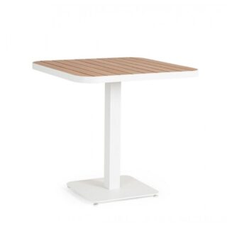Tavolo BELMAR effetto legno e struttura alluminio bianco 75x75 cm