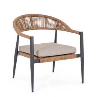 Set di poltrone JANDIA in alluminio antracite e intreccio in fibra sintetica naturale, con braccioli