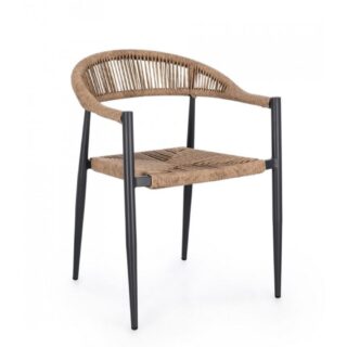 Set di 4 sedie JANDIA in alluminio antracite e fibre intrecciate marroni, impilabili