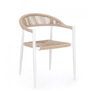Set di 4 sedie JANDIA in alluminio bianco e fibre intrecciate beige, impilabili