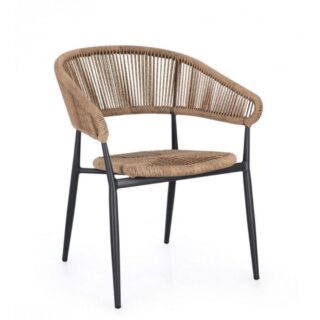 Set di 4 sedie ALGAIDA in alluminio antracite e fibre intrecciate marroni, impilabili