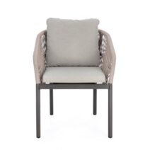 Set di 4 poltroncine GALDANA in alluminio antracite con intreccio in corda beige, con braccioli