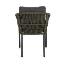 Set di 4 poltroncine GALDANA in alluminio antracite con intreccio in corda verde, con braccioli