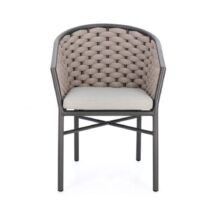 Set di 4 poltroncine MARGALIDA in alluminio antracite con intreccio in corda beige, con braccioli