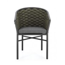 Set di 4 poltroncine MARGALIDA in alluminio antracite con intreccio in corda verde, con braccioli