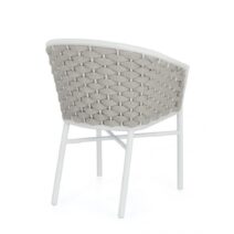 Set di 4 poltroncine MARGALIDA in alluminio bianco con intreccio in corda grigio, con braccioli