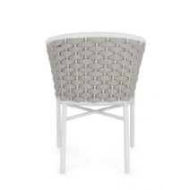 Set di 4 poltroncine MARGALIDA in alluminio bianco con intreccio in corda grigio, con braccioli