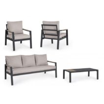 Set salotto ELNA con 1 divano, 2 poltrone e 1 tavolino in alluminio antracite con inserti in polywood