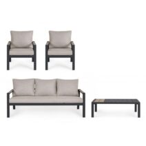 Set salotto ELNA con 1 divano, 2 poltrone e 1 tavolino in alluminio antracite con inserti in polywood
